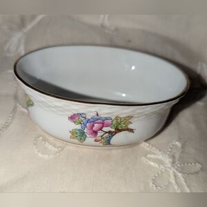 Vintage Herend Queen VictoriWhite Porcelain Bowl with Floral And Butterfly Desig